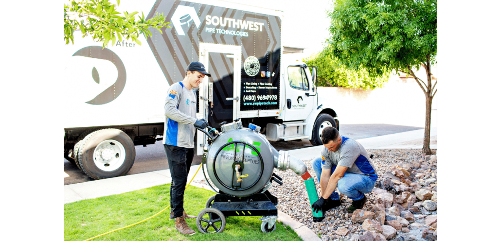 Southwest Pipe Technologies Mesa Arizona Trenchless Pipe Repair Technicians Installing Pipe Lining